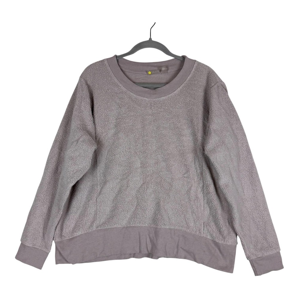 Zella Sweatshirt Womens Large Purple Sherpa Fleece Crewneck Pullover Relaxed Fit